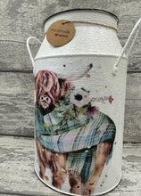 Load image into Gallery viewer, Highland cow churn - green tartan