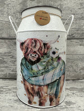 Load image into Gallery viewer, Highland cow churn - green tartan