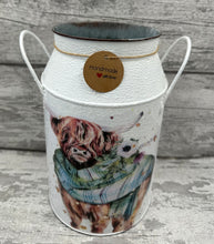 Load image into Gallery viewer, Highland cow churn - green tartan