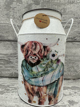 Load image into Gallery viewer, Highland cow churn - green tartan