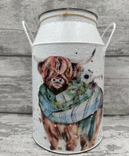 Load image into Gallery viewer, Highland cow churn - green tartan