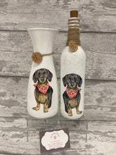 Load image into Gallery viewer, Black Dachshund red bandana vase & light up bottle