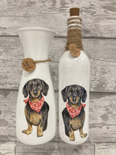 Load image into Gallery viewer, Black Dachshund red bandana vase & light up bottle