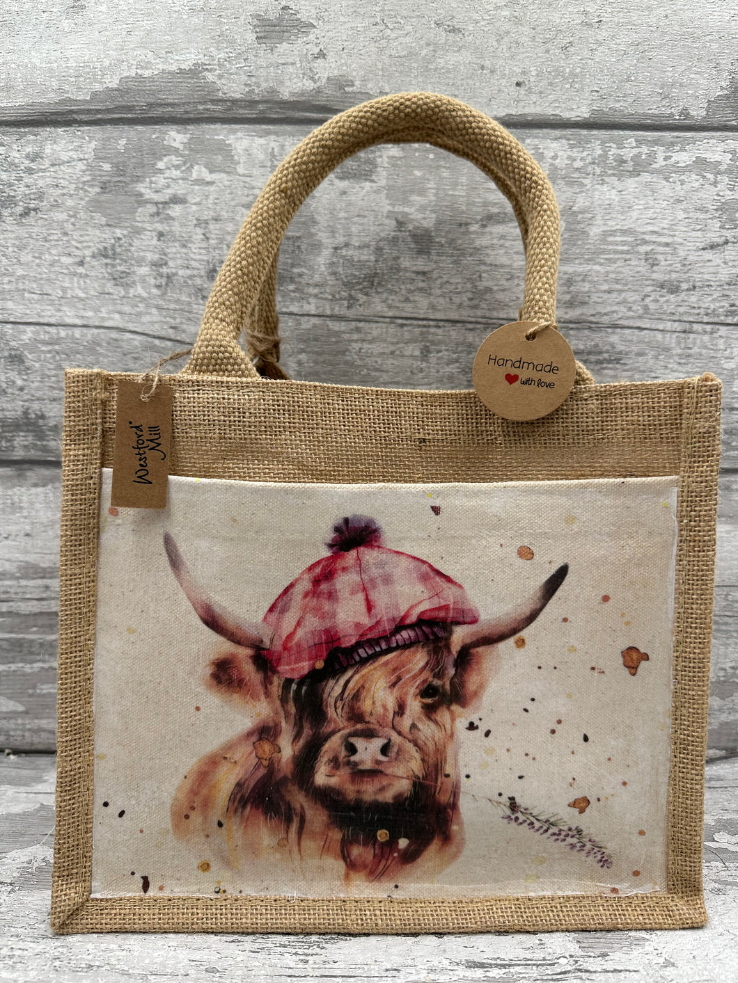 highland cow bag - pink tartan