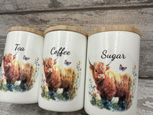 Load image into Gallery viewer, Highland cow canister set - flowers
