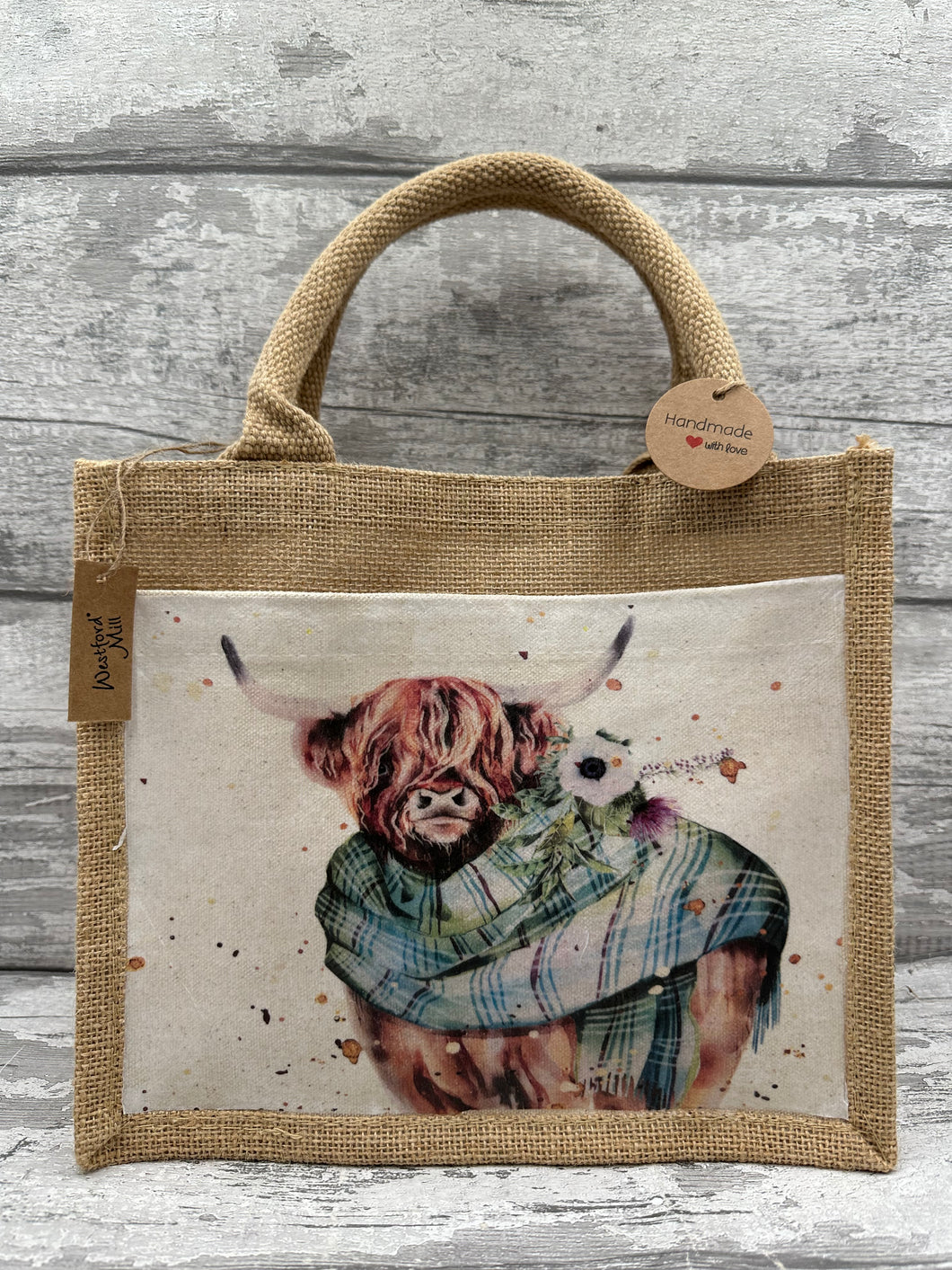 Highland cow bag - green tartan