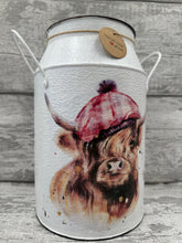 Load image into Gallery viewer, Highland cow churn - pink tartan
