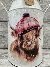 Load image into Gallery viewer, Highland cow churn - pink tartan
