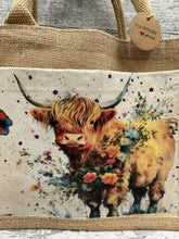 Load image into Gallery viewer, Highland cow bag - flowers
