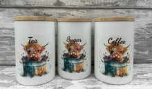 Load image into Gallery viewer, Highland cow canister set - bath tub
