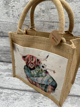 Load image into Gallery viewer, Highland cow bag - green tartan
