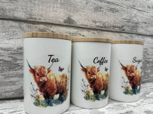 Load image into Gallery viewer, Highland cow canister set - flowers
