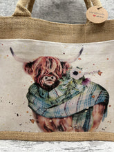 Load image into Gallery viewer, Highland cow bag - green tartan
