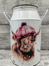 Load image into Gallery viewer, Highland cow churn - pink tartan
