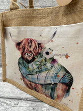 Load image into Gallery viewer, Highland cow bag - green tartan
