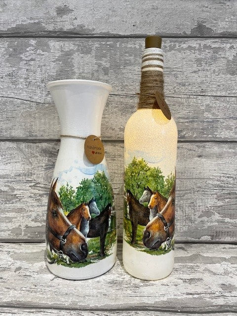 Horse vase and light up bottle set