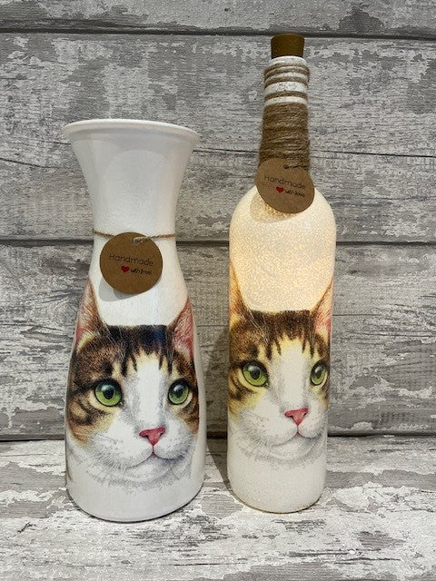Cat vase and light up bottle gift set