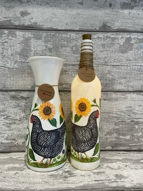 Chicken vase and light up bottle set