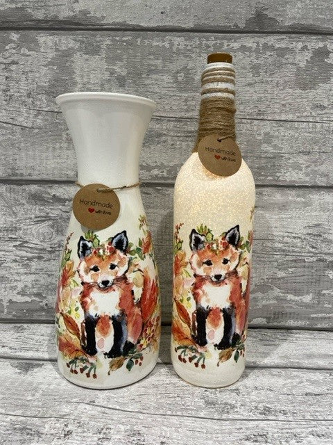 Fox vase and light up bottle set