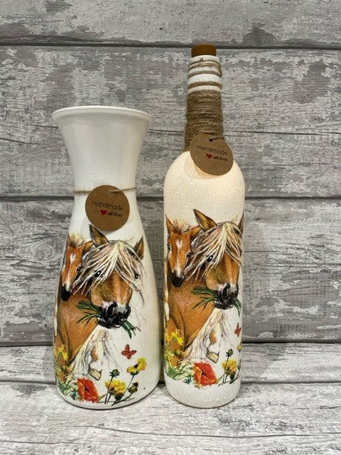 Horse and foal vase and light up bottle gift set