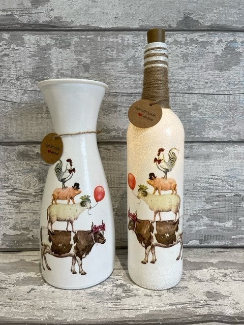 Farm animal vase and light up bottle set