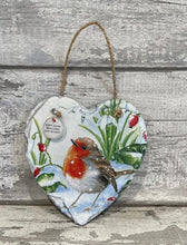 Load image into Gallery viewer, White robin hanging slate heart
