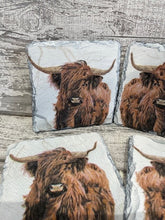 Load image into Gallery viewer, Highland cow slate coasters
