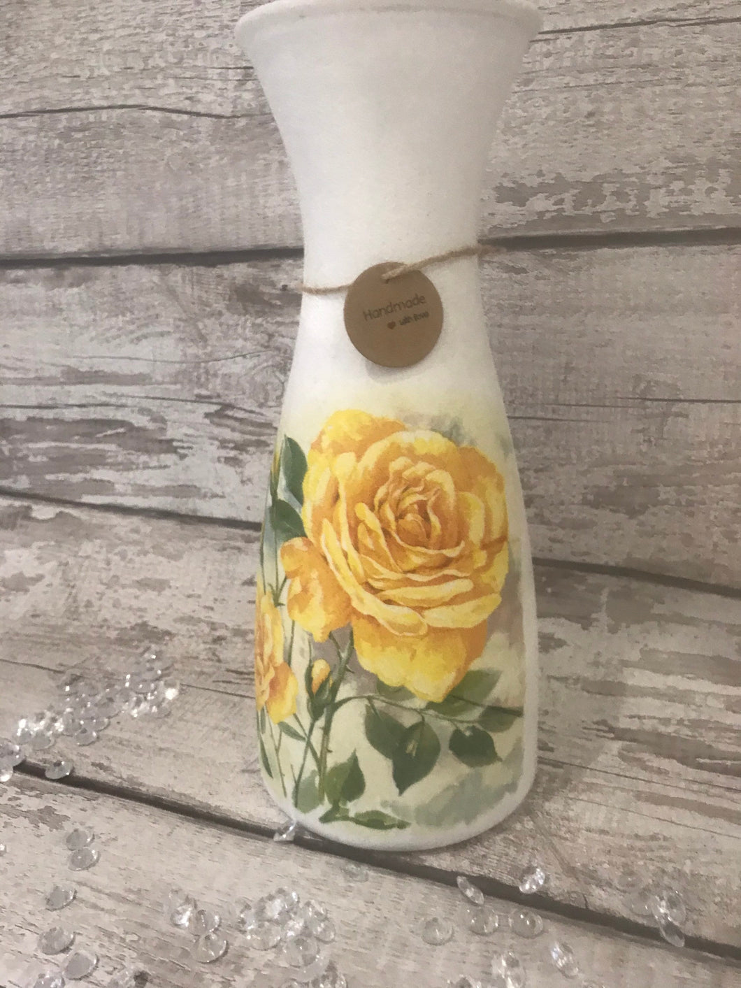 Rose vase - yellow rose, decoupage, gift