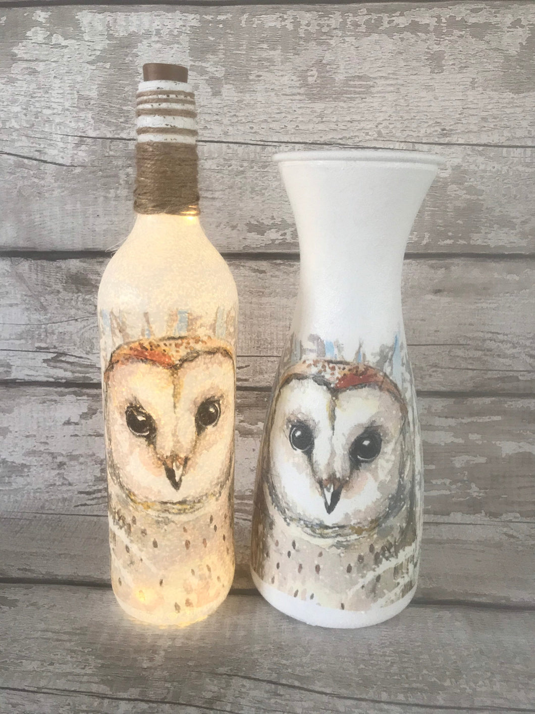 Owl vase and light up bottle set