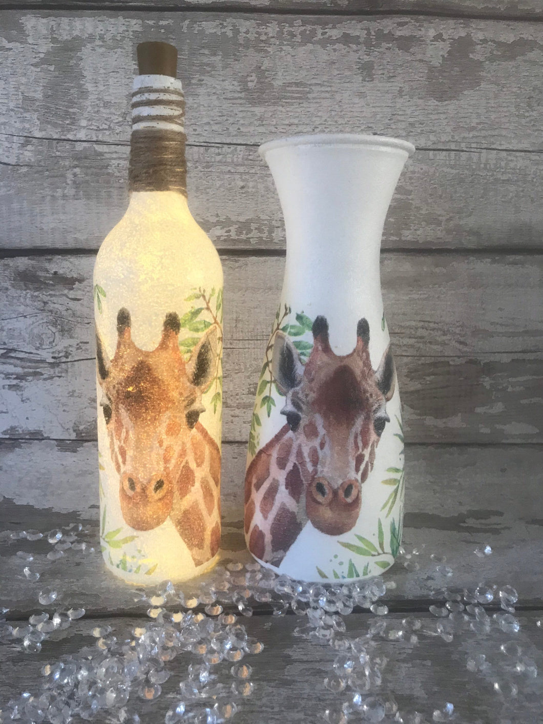 Giraffe Vase & Light Up Bottle Set