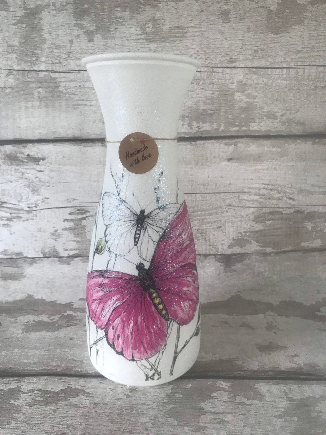 Butterfly vase, sparkly glitter