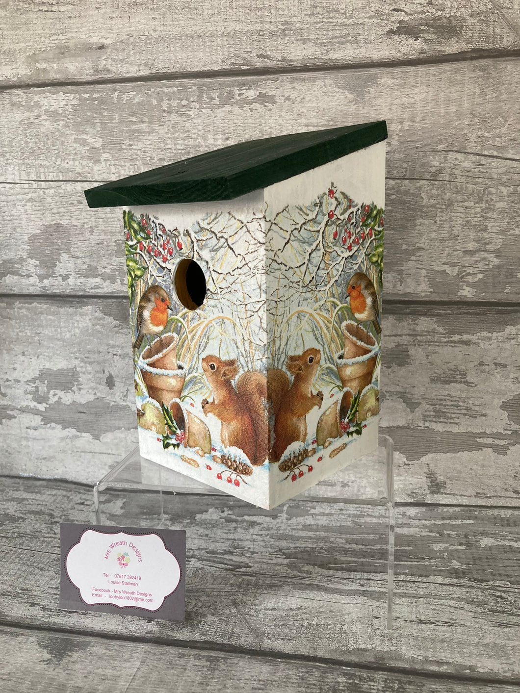Robin and squirrel bird box