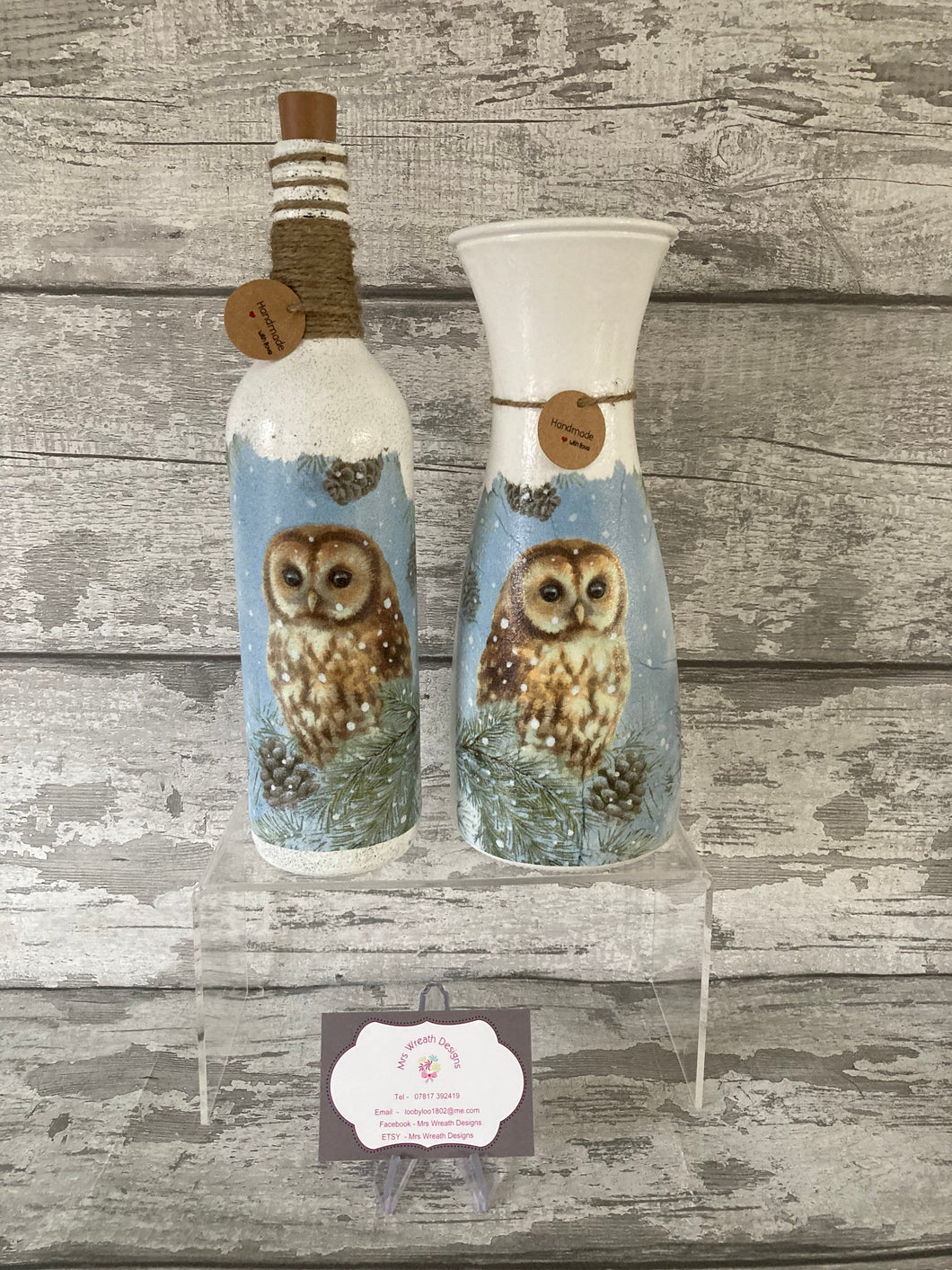 Owl in a tree vase and light up bottle set