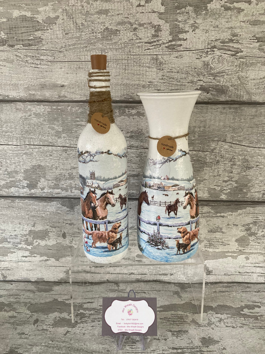 Horse  vase and light up bottle set