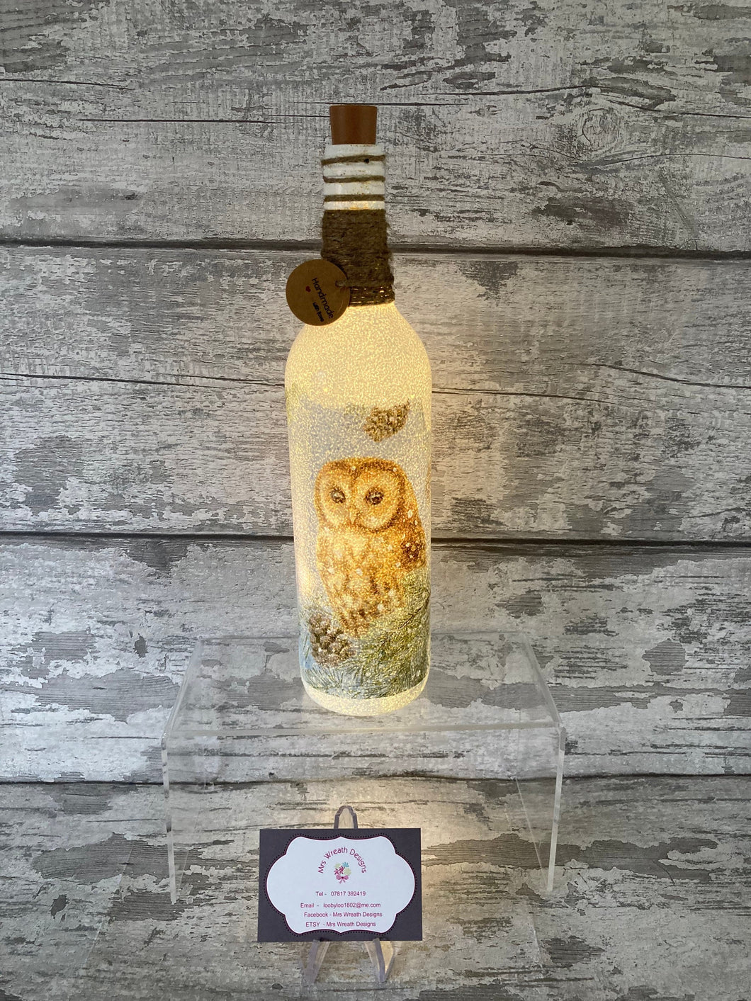 Owl in a tree Light Up Bottle