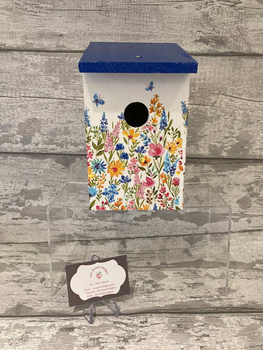 Wild flower  bird box, nesting box - blue roof