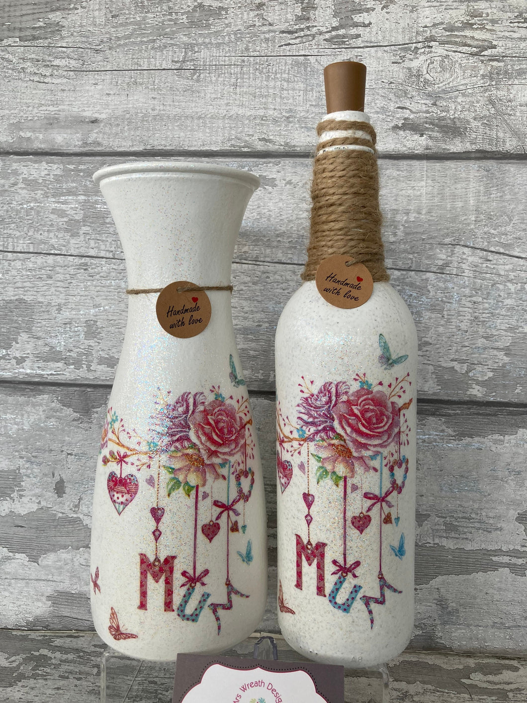 Mum vase And light up bottle set - Rose