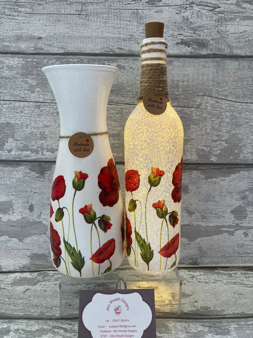 Poppy field vase & light up bottle set