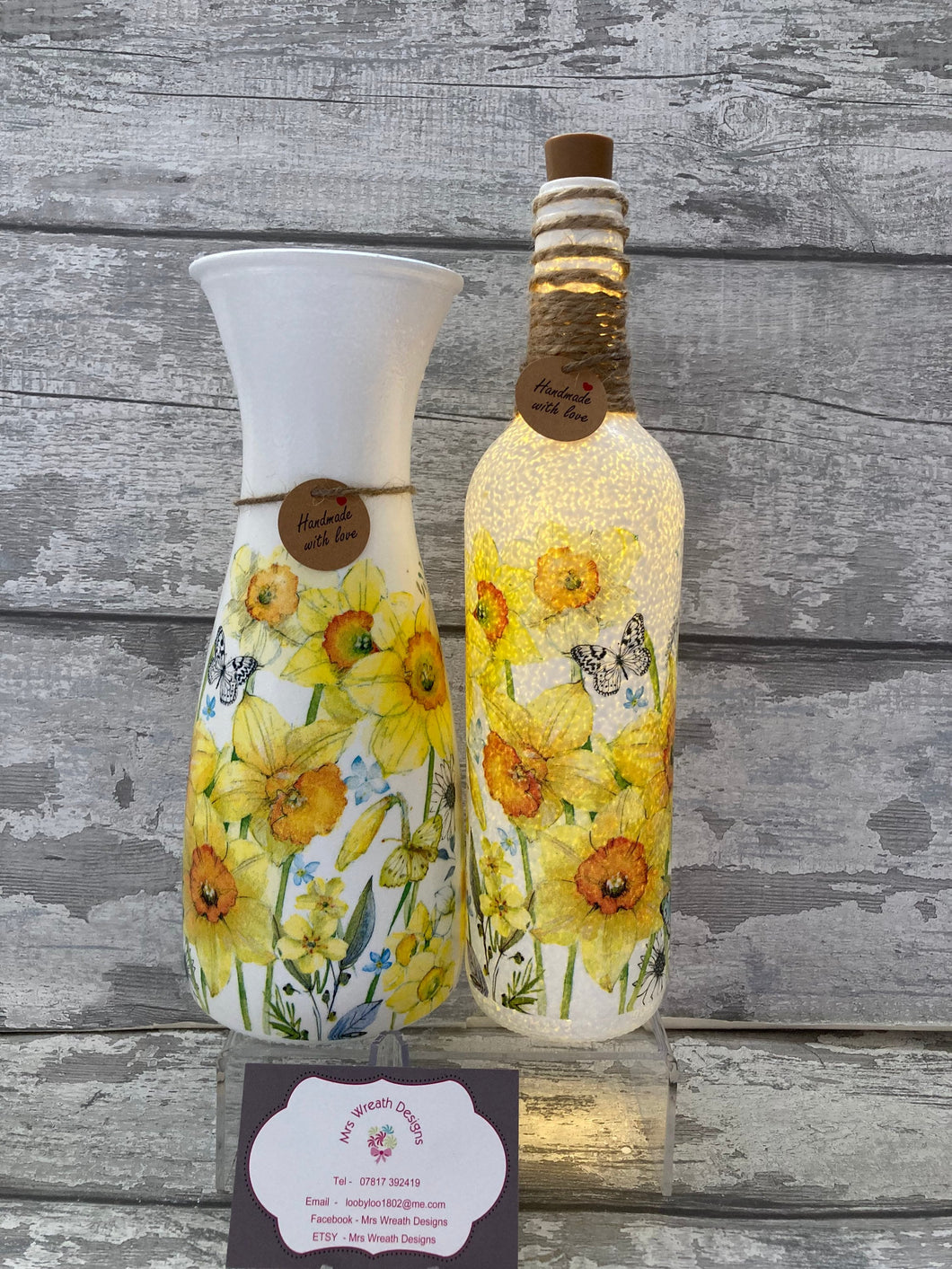Daffodil vase & light up bottle