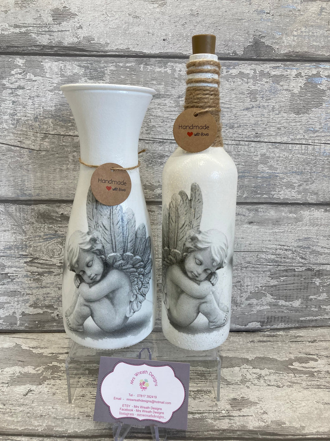 Angel vase & light up bottle set