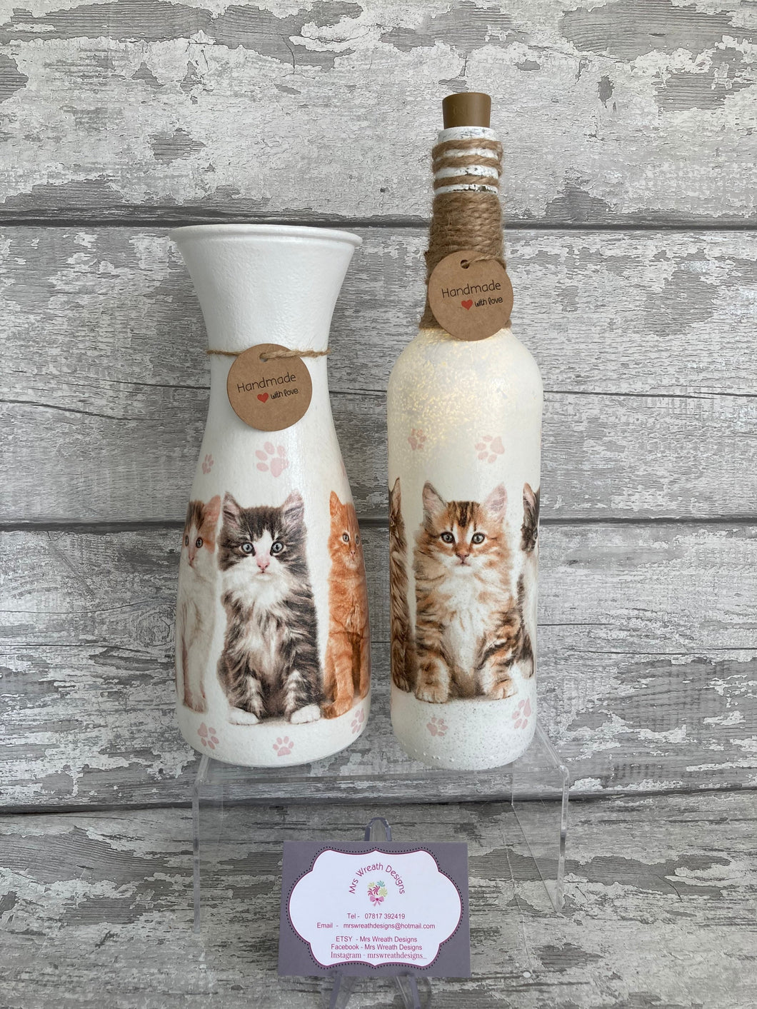 Kitten Vase & Light Up Bottle gift set
