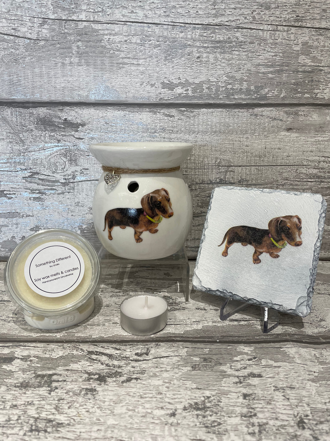 Chocolate Dachshund/ sausage dog wax burner gift set