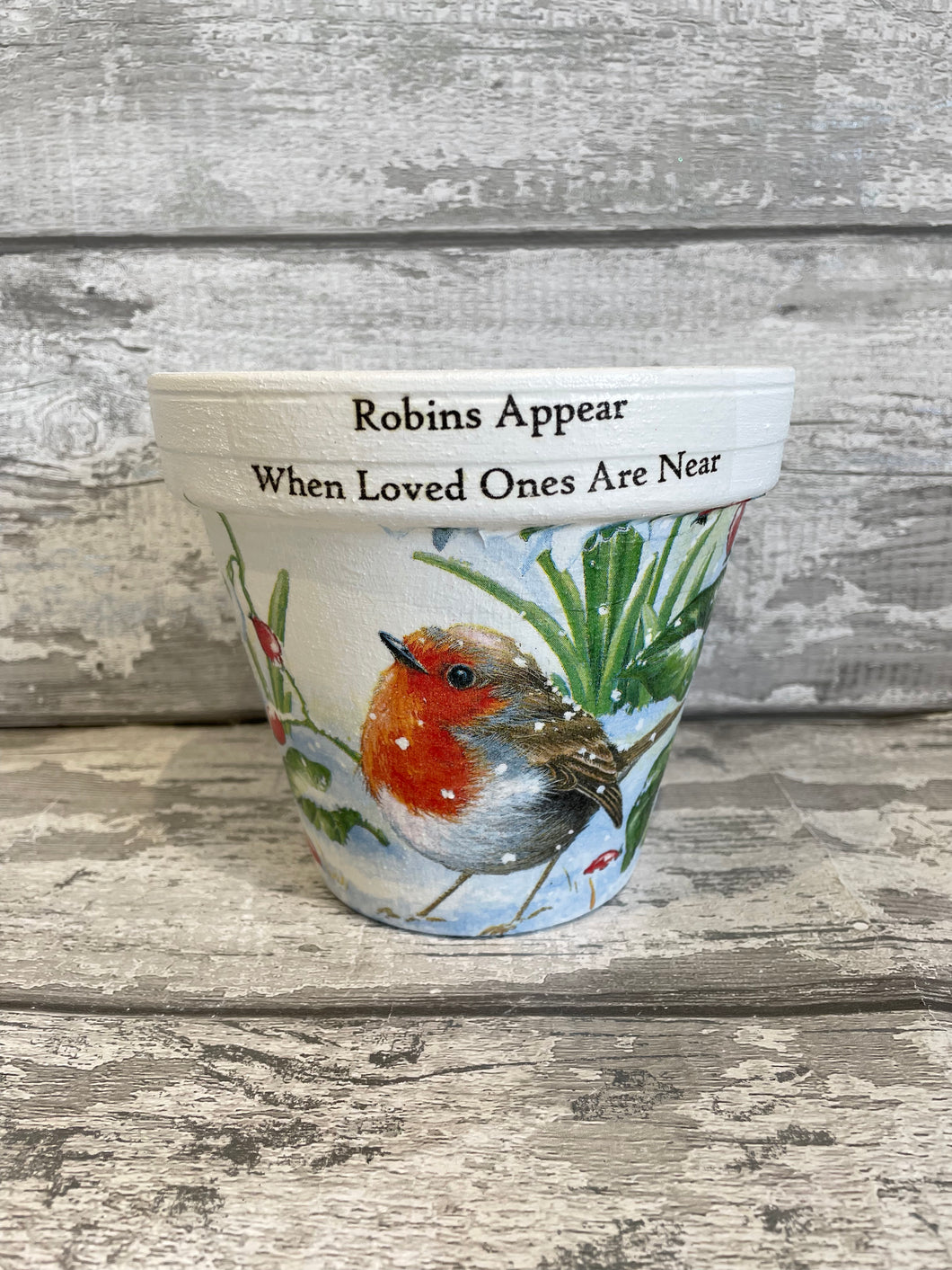 White Robin Plant Pot - Robins Appear